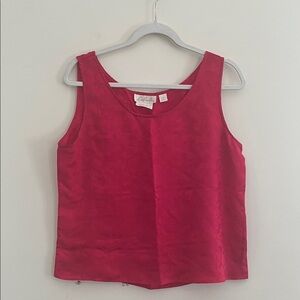 Vintage Delicates Silk Pink Tank Top Rose Floral Jacquard Romantic Feminine L